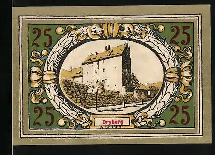Notgeld Langensalza 1921, 25 Pfennig, Dryburg und Wappen