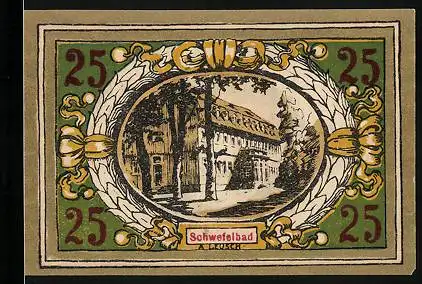 Notgeld Langensalza 1921, 25 Pfennig, Schwefelbad, Wappen im Kranz