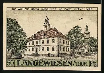Notgeld Langewiesen 1921, 50 Pfennig, St. Kilian, Rathaus