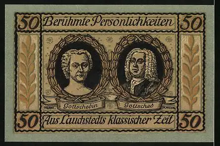Notgeld Lauchstedt 1921, 50 Pfennig, Platz zur Zeit der Klassiker, Gottsched