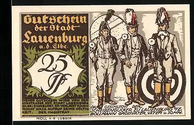 Notgeld Lauenburg a. d. Elbe, 25 Pfennig, Schützen mit Zielscheiben, Knusperhäuschen