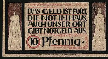 Notgeld Lauenstein 1921, 10 Pfennig, Felsen, Statue eines Geistlichen