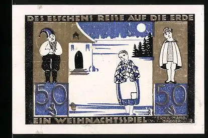 Notgeld Langeln 1921, 50 Pfennig, Elfen im Weihnachtsspiel, Tannenbaum