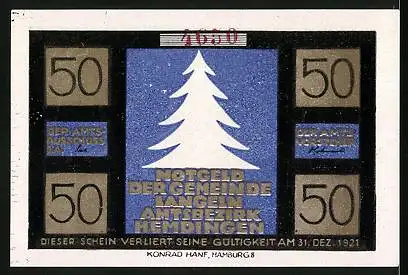 Notgeld Langeln 1921, 50 Pfennig, Elfen im Weihnachtsspiel, Tannenbaum