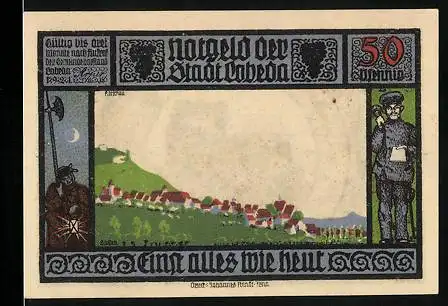 Notgeld Lobeda 1921, 50 Pfennig, Ortsansicht von Einst
