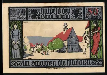 Notgeld Lobeda 1921, 50 Pfennig, Eine Gruppe von Mädchen nahe des Rathauses