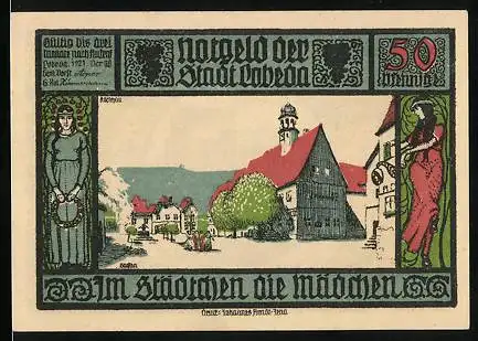 Notgeld Lobeda 1921, 50 Pfennig, Mädchen nahe des Rathauses