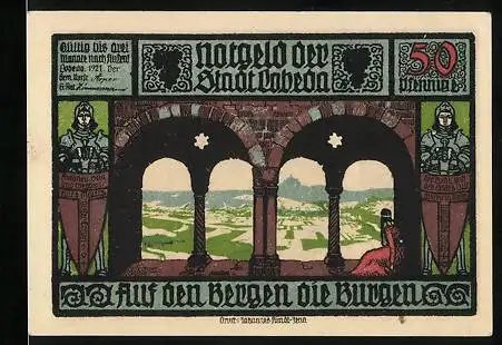 Notgeld Lobeda 1921, 50 Pfennig, Auf den Bergen die Burgen