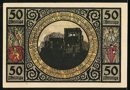 Notgeld Lobeda 1921, 50 Pfennig, Auf den Bergen die Burgen