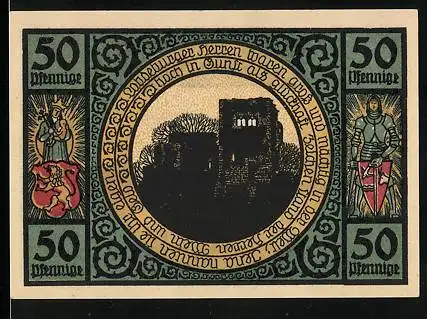 Notgeld Lobeda 1921, 50 Pfennig, Die Saale mit einer Brücke