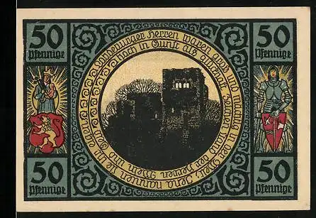 Notgeld Lobeda 1921, 50 Pfennig, Ortsansicht aus früheren Tagen