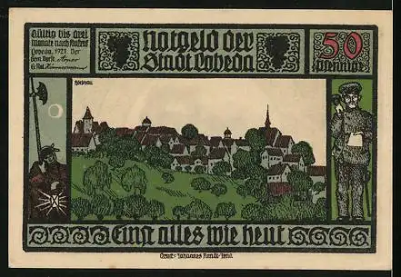 Notgeld Lobeda 1921, 50 Pfennig, Ortsansicht aus früheren Tagen