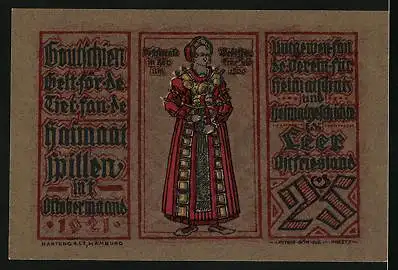 Notgeld Leer /Ostfriesland 1921, 25 Pfennig, Plytenberg und Frau in Tracht um 1500