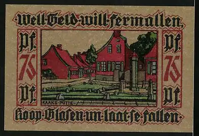 Notgeld Leer /Ostfriesland 1921, 75 Pfennig, Partie an Kaaks Pütte