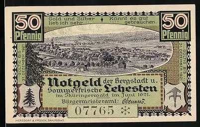 Notgeld Lehesten 1921, 50 Pfennig, Wappenstein HzSaltin 1619