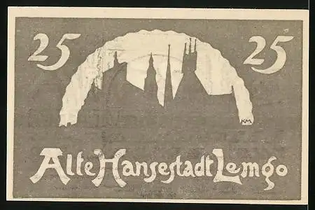 Notgeld Lemgo 1921, 25 Pfennig, Silhouette der Hansestadt