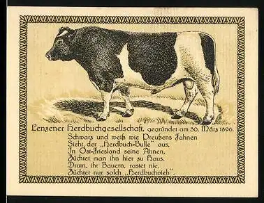 Notgeld Lenzen /Elbe, 50 Pfennig, Der Herdbuch-Bulle