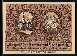 Notgeld Leobschütz 1922, 50 Pfennig, Siegel der deutschen Urkunde