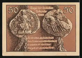 Notgeld Leobschütz 1922, 50 Pfennig, Siegel der deutschen Urkunde