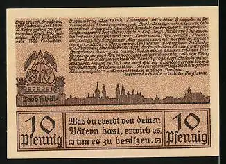 Notgeld Leobschütz 1922, 10 Pfennig, Silhouette der Stadt