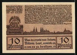 Notgeld Leobschütz 1922, 10 Pfennig, Silhouette und Geschichte der Stadt