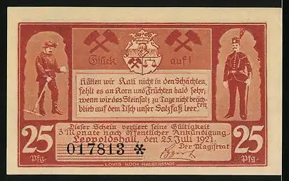 Notgeld Leopoldshall i. Anh. 1921, 25 Pfennig, Firstenbetrieb etwa 450m unter Tage