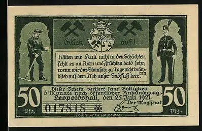 Notgeld Leopoldshall i. Anh. 1921, 50 Pfennig, Bremsschachtförderung etwa 450m unter Tage
