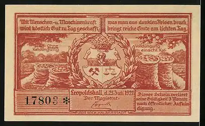 Notgeld Leopoldshall i. Anh. 1921, 25 Pfennig, Dampf-Fördermaschine zur Kali- und Steinsalzgewinnung