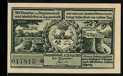 Notgeld Leopoldshall i. Anh. 1921, 50 Pfennig, Die Schachtanlage der Kali- und Steinsalzgewinnung