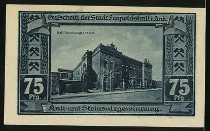 Notgeld Leopoldshall i. Anh. 1921, 75 Pfennig, Die Kali-Forschungsanstalt