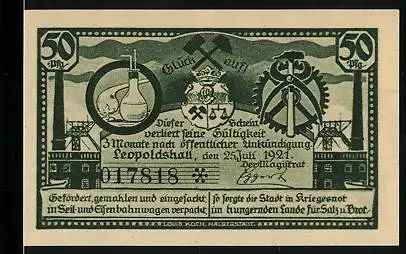 Notgeld Leopoldshall i. Anh. 1921, 50 Pfennig, Der Kristallisierraum der Kali- und Steinsalzgewinnung