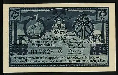 Notgeld Leopoldshall i. Anh. 1921, 75 Pfennig, Die Verladung der Salze