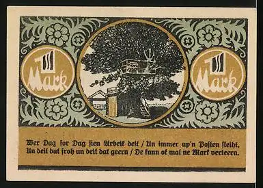 Notgeld Lesum 1921, 1 Mark, Gutschein für das Habenhus von Hein Tietjen, Baumhaus
