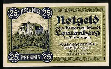 Notgeld Leutenberg 1921, 25 Pfennig, Das Schloss Friedensburg