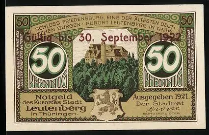 Notgeld Leutenberg 1921, 50 Pfennig, Schloss Friedensburg und Gänsebraten