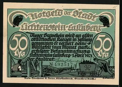 Notgeld Lichtenstein-Callnberg 1921, 50 Pfennig, Satanas und Weber