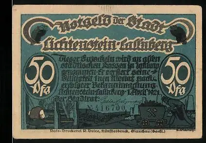 Notgeld Lichtenstein-Callnberg 1921, 50 Pfennig, blessierter Satanas und Weber