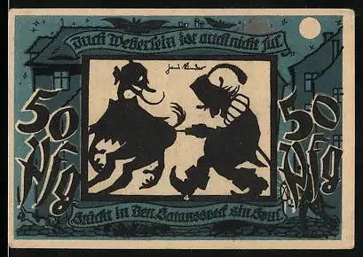 Notgeld Lichtenstein-Callnberg 1921, 50 Pfennig, Weberlein sticht den Satan