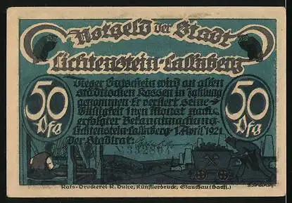 Notgeld Lichtenstein-Callnberg 1921, 50 Pfennig, Weberlein sticht den Satan