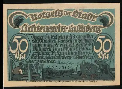 Notgeld Lichtenstein-Callnberg 1921, 50 Pfennig, Satan begegnet einem Weberlein