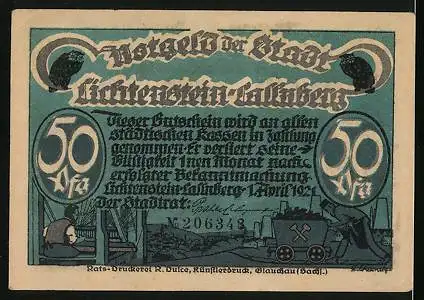 Notgeld Lichtenstein-Callnberg 1921, 50 Pfennig, Satan geht bei Mondschein nach Lichtenstein