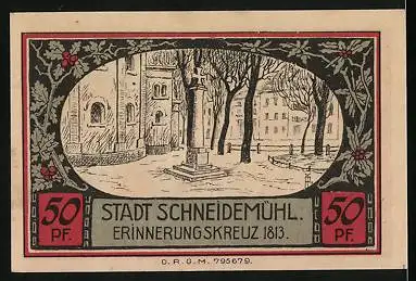 Notgeld Schneidemühl, 50 Pfennig, Das Erinnerungskreuz 1813