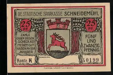 Notgeld Schneidemühl, 25 Pfennig, Marktplatz mit evangelische Kirche