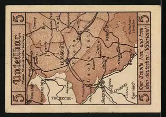 Notgeld Leobschütz 1922, 5 Pfennig, Karte der Stadt