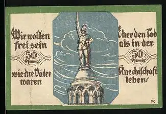 Notgeld Soltau 1921, 50 Pfennig, Karte mit Grossdeutschland, Hermannsdenkmal