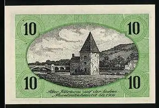 Notgeld Schweich 1920, 10 Pfennig, Schmied bei der Arbeit, Alter Fährturm