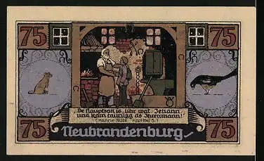 Notgeld Neubrandenburg 1922, 75 Pfennig, Schmied mit seinem Lehrling, Fritz Reuter im Ratskeller