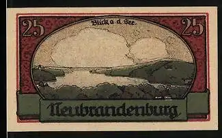 Notgeld Neubrandenburg 1922, 25 Pfennig, Blick auf den See, Ortsansicht