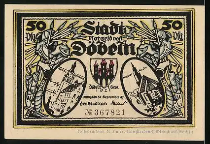 Notgeld Döbeln 1921, 50 Pfennig, Abschied und Rache, Beschwerde der Vertriebenen beim Kurfürsten