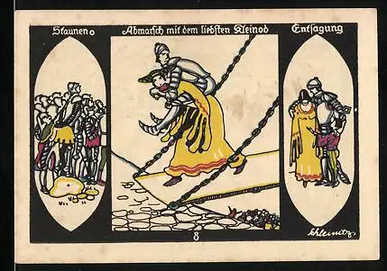 Notgeld Döbeln 1921, 50 Pfennig, Staunen und Entsagung, Abmarsch mit dem liebsten Kleinod